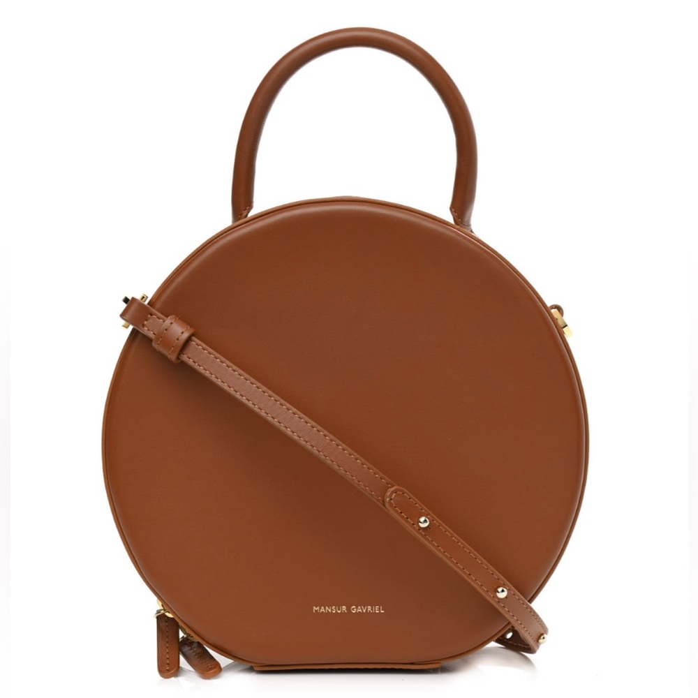 Mansur Gavriel Calfskin Circle Crossbody Bag Camello